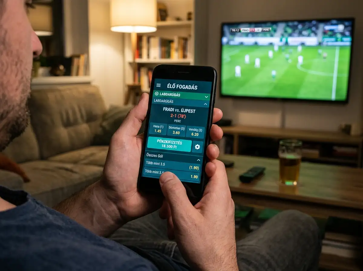 Pametni telefon s otvorenom kladionicom u ruci tijekom gledanja sportske utakmice