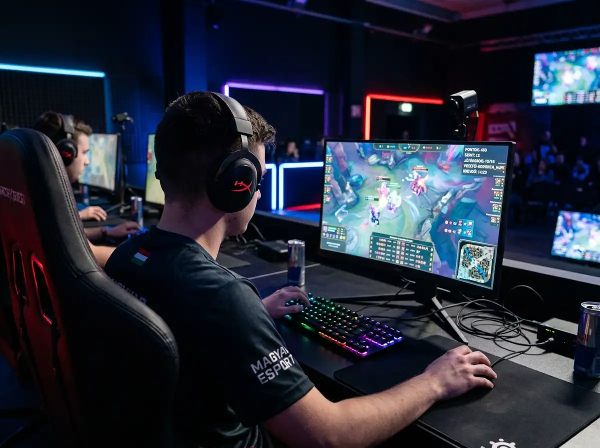Profesionalni esport igrač pred mehaničkom tipkovnicom i monitorom u zamračenoj sobi