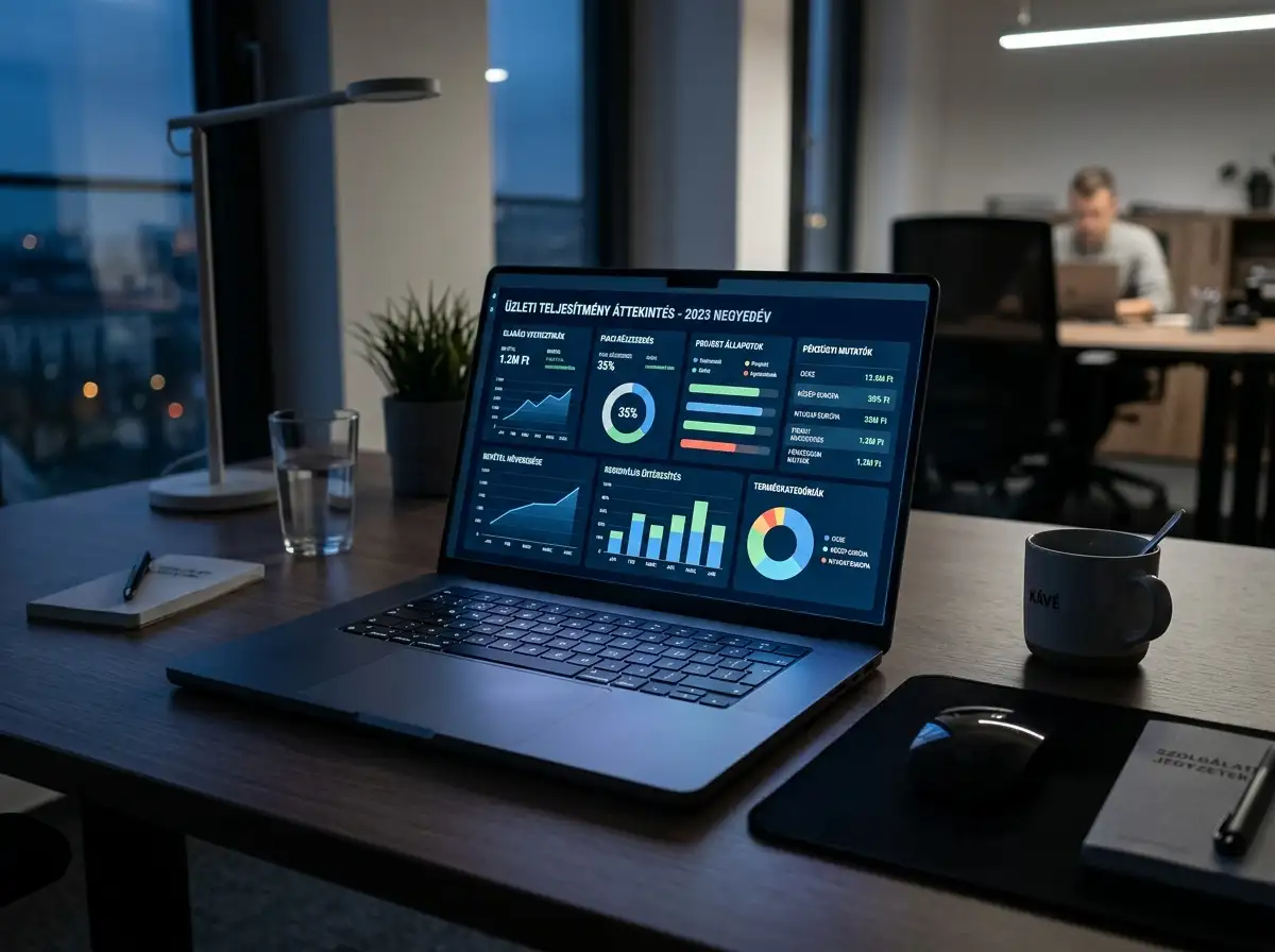 Moderan laptop u zamračenoj radnoj sobi s vizualizacijama tehnoloških mreža
