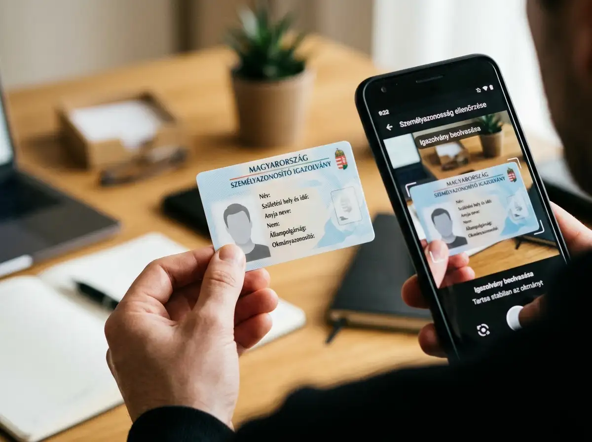Ruka drži osobnu iskaznicu pred kamerom telefona za KYC verifikaciju