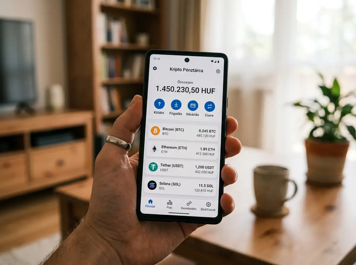 Pametni telefon u ruci prikazuje kripto novčanik s više valuta