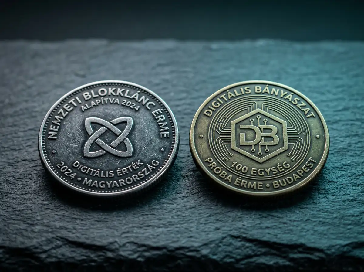 Dvije fizičke kovanice koje predstavljaju USDT i USDC stablecoine na tamnoj podlozi